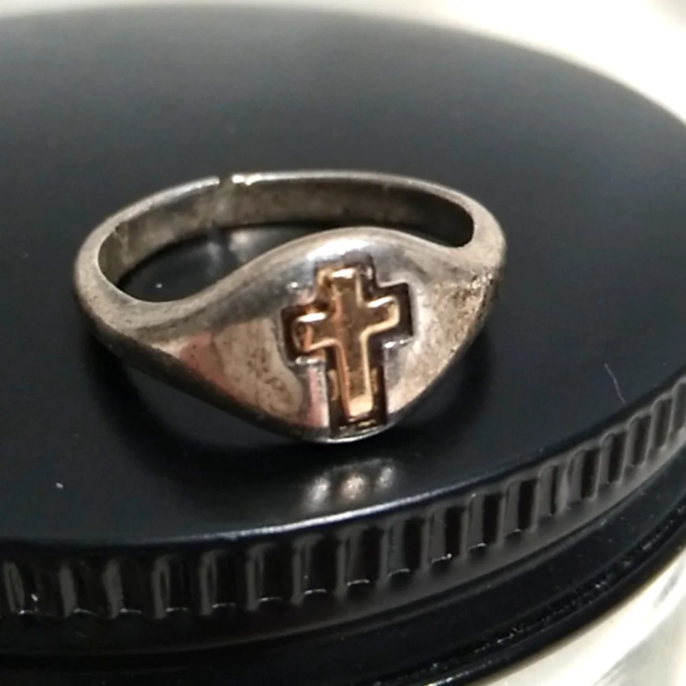 SALE! Antique 14K Gold Cross 925 Band Ring Flaw Can Be Easy Fix Stamped 14kt/925 - Picture 11 of 12